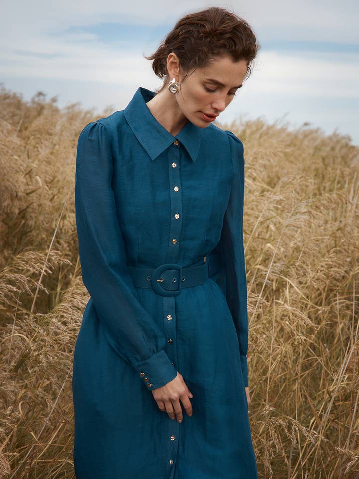 BLUE MAXI SHIRT DRESS - SAILOR BLUE for wholesale by Sofia Irina