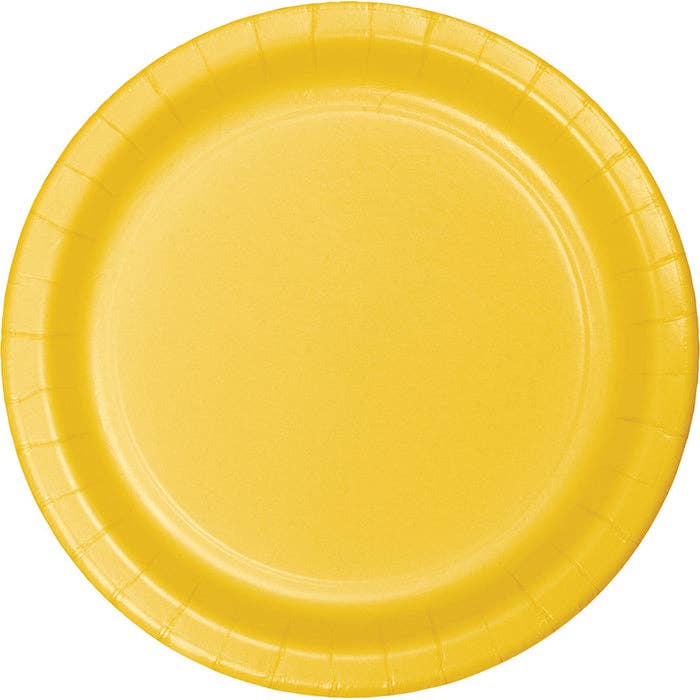 School Bus Yellow Value Friendly Paper Dessert Plate, 8/Pkg for wholesale by Bulk Party Decor