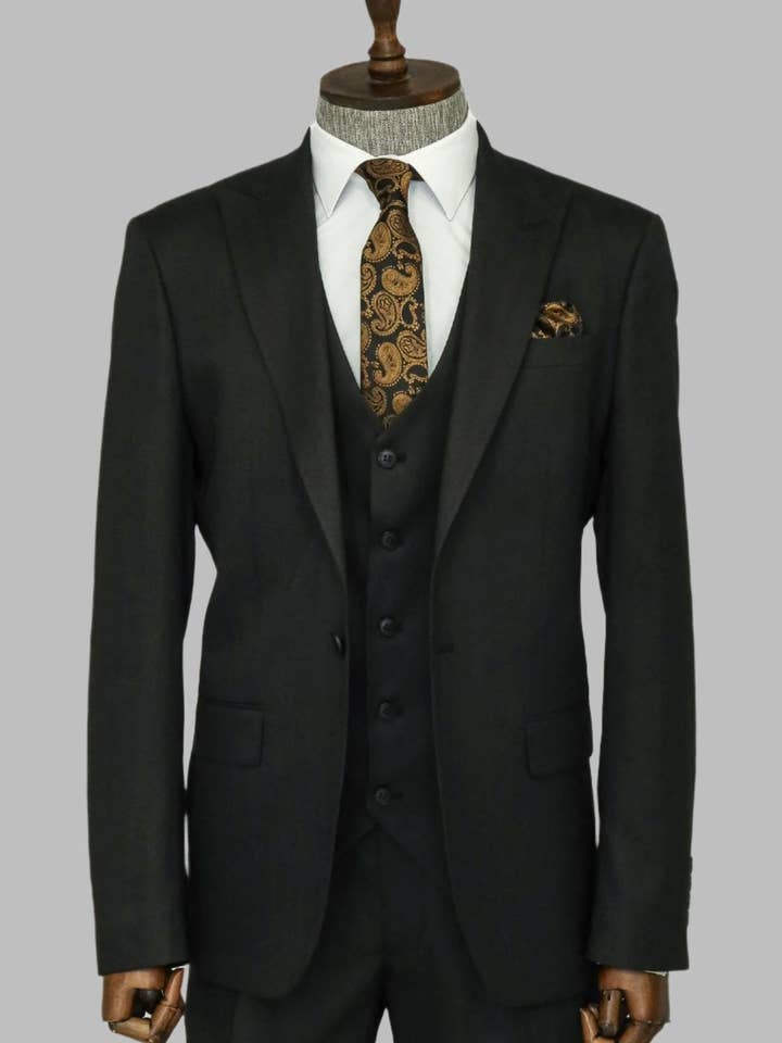 3-delad enkelknapp Peak Lapel Antracit Herrdräkt - Wessi för wholesale av Wessi