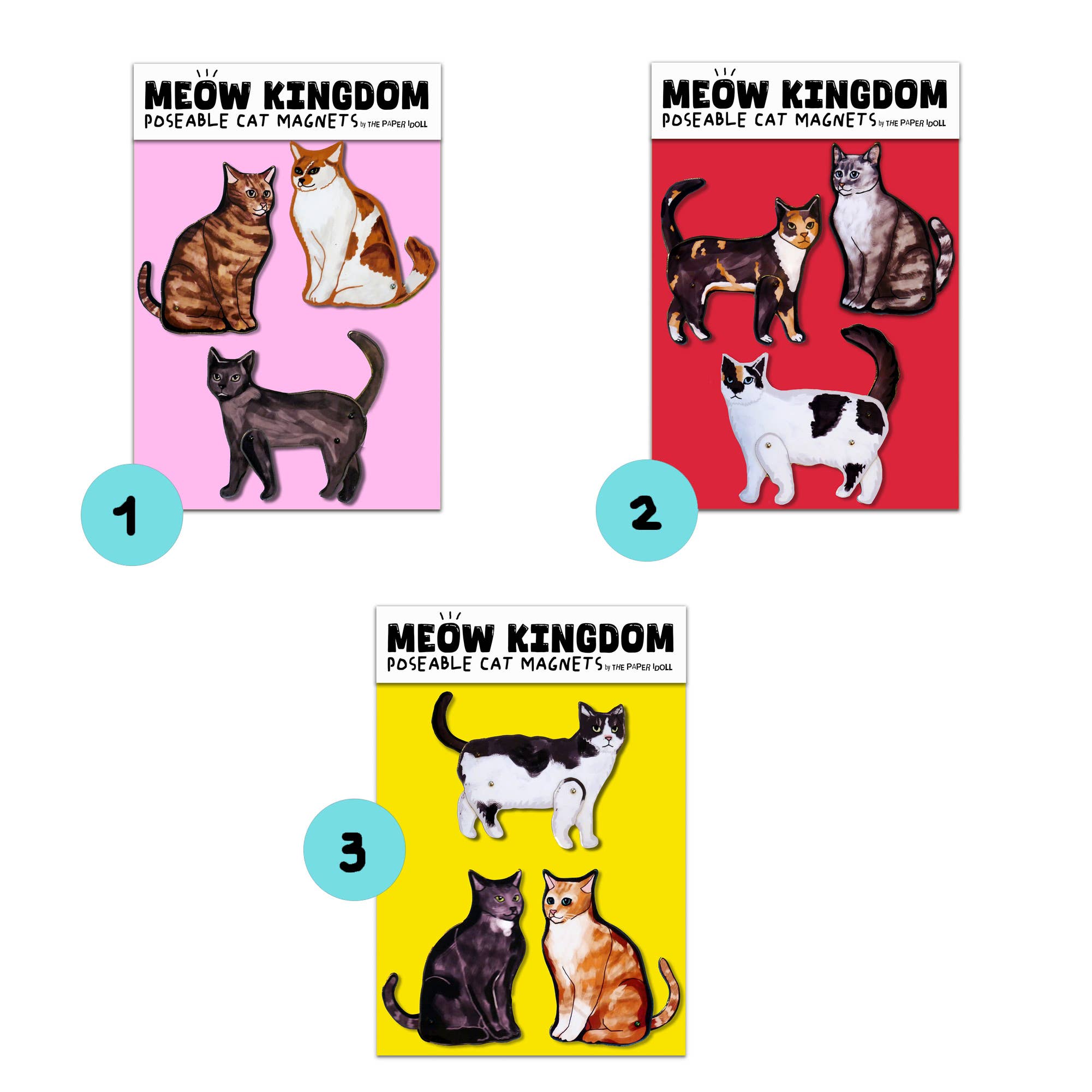 THE PAPER IDOLL – wholesale Magnet – Set of 3 Articulated Cats Fridge Magnets Cat Kitchen decor0