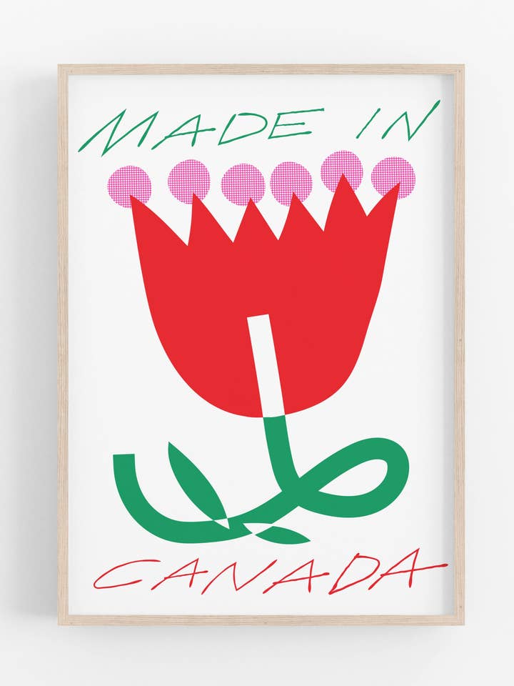 Hecho en Canadá Flor Roja • Impresión Risográfica Moderna para venta al por mayor de Mezzaluna Studio