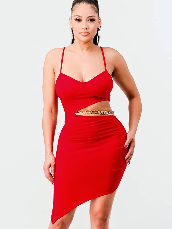 LUX SIDE CUTOUT WITH GOLD CHAIN MINI DRESS for wholesale by PRIVY