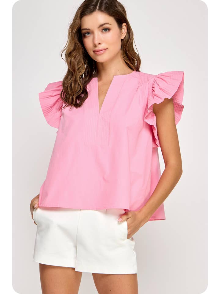 Strut & Bolt - Wholesale Blouse - Women's - Flutter Ruffle Sleeve Poplin Top46