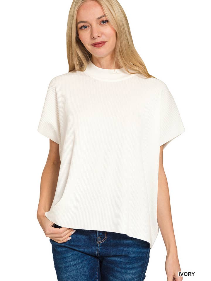 Vanilla Monkey - Wholesale Knit Sweater - Women's - Viscose Mock Neck Short Sleeve Boxy Sweater7