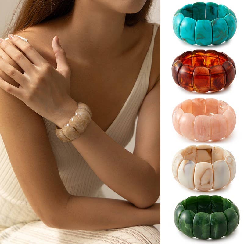 JOSSLYN by wall to wall - Wholesale Beaded Bracelet - Color-Block Acrylic Stretch Cord Bracelet | 40B519511