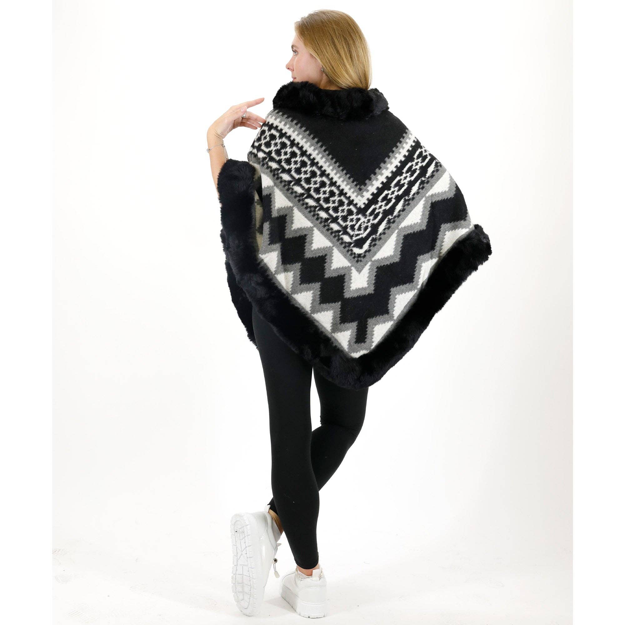 ASSORTED Zig Zag Pattern Faux Fur Poncho P4030 (12PC) for wholesale on Faire5