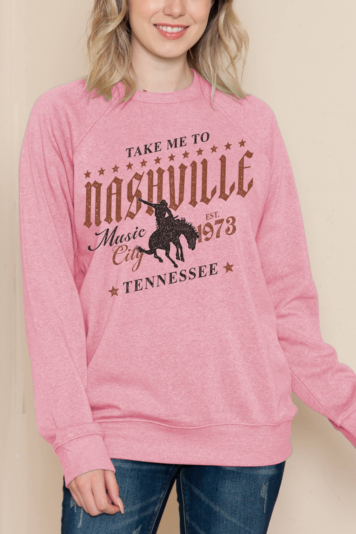 BouTeeQue Closet - Wholesale Graphic Sweatshirt - Women's - BT1231 CL - NASHVILLE MUSIC CITY - Long sleeve top1