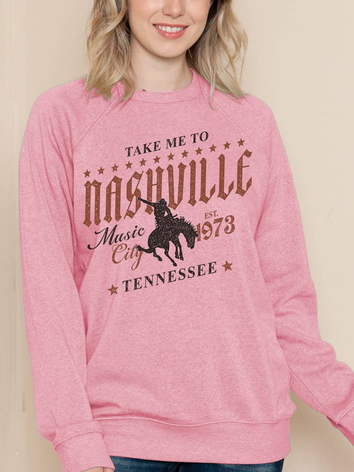 BouTeeQue Closet - Wholesale Graphic Sweatshirt - Women's - BT1231 CL - NASHVILLE MUSIC CITY - Long sleeve top1
