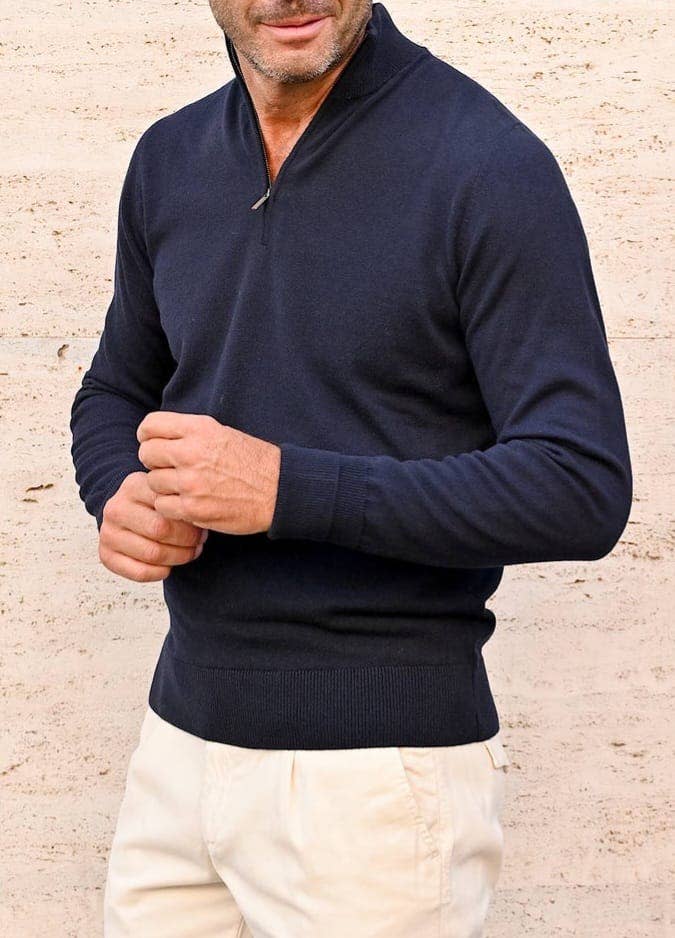 MAKAI the label – wholesale Knitted jumper – Men′s – Half collar with zip in wool blend - MAUI1