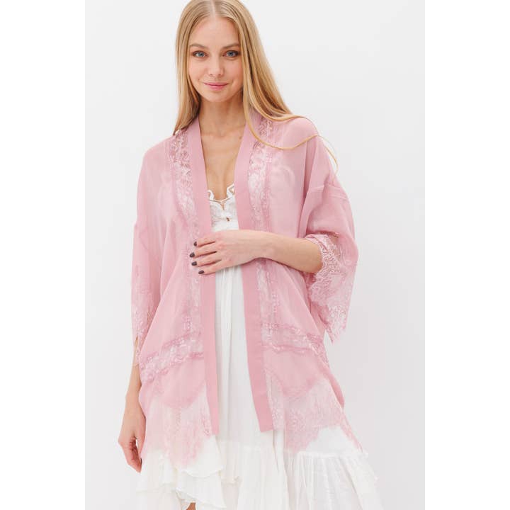 CRINKLE SHEER CARDIGAN WITH LACE for wholesale by VOCAL