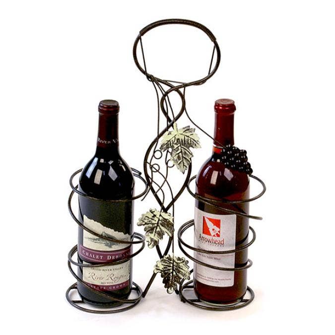Buhi Imports - Wholesale Beer/Wine Caddy - Wire double bottle wine caddy with decorative wire leaves0