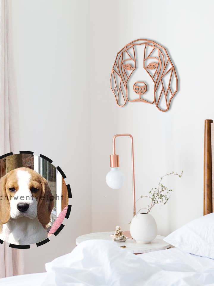 Art mural géométrique 3D en bois Motif chiot Beagle pour la vente par EtchTwentyEight