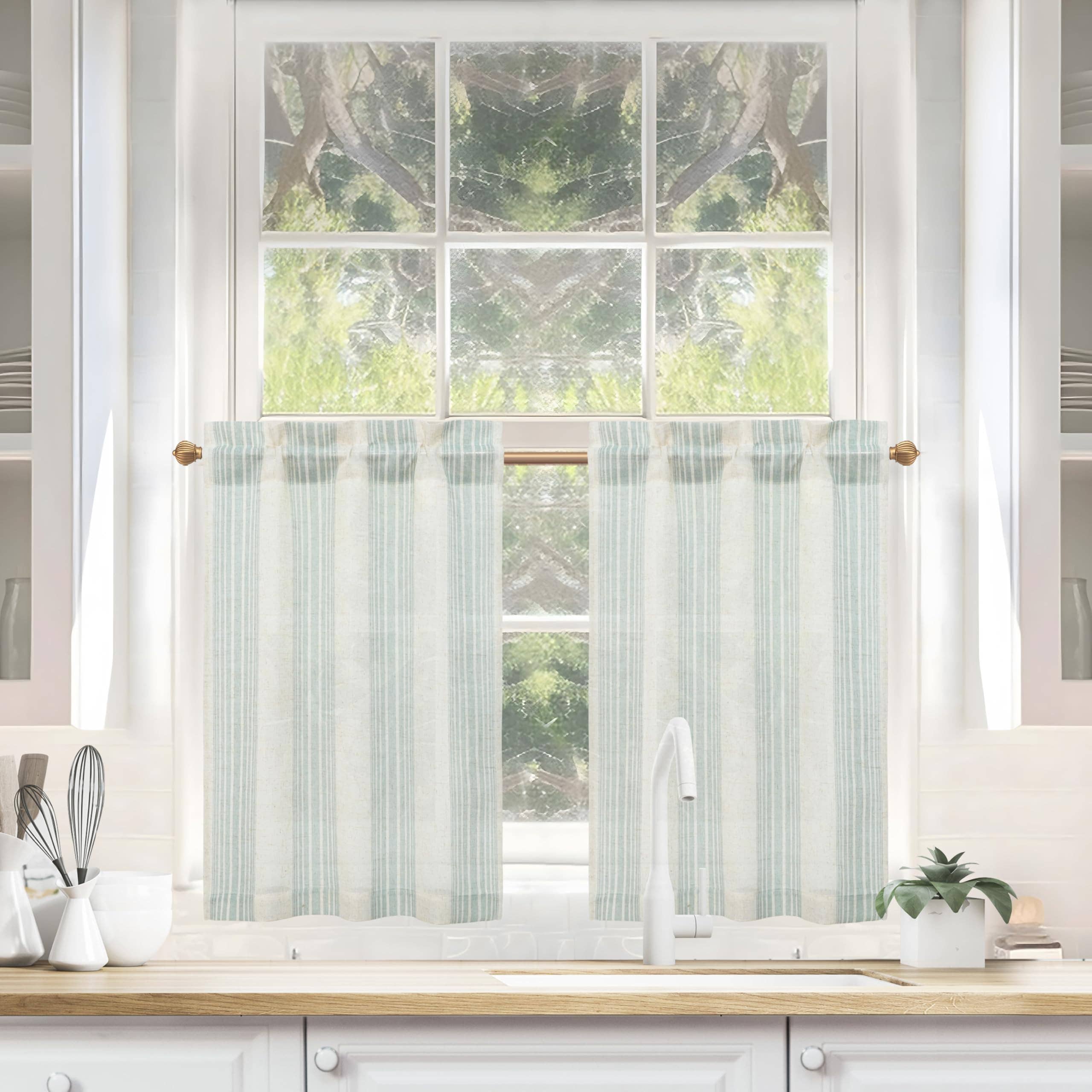 DriftAway - Wholesale Curtain - 2 Panels Linen Kitchen Tier Curtains Striped Cafe Curtains10