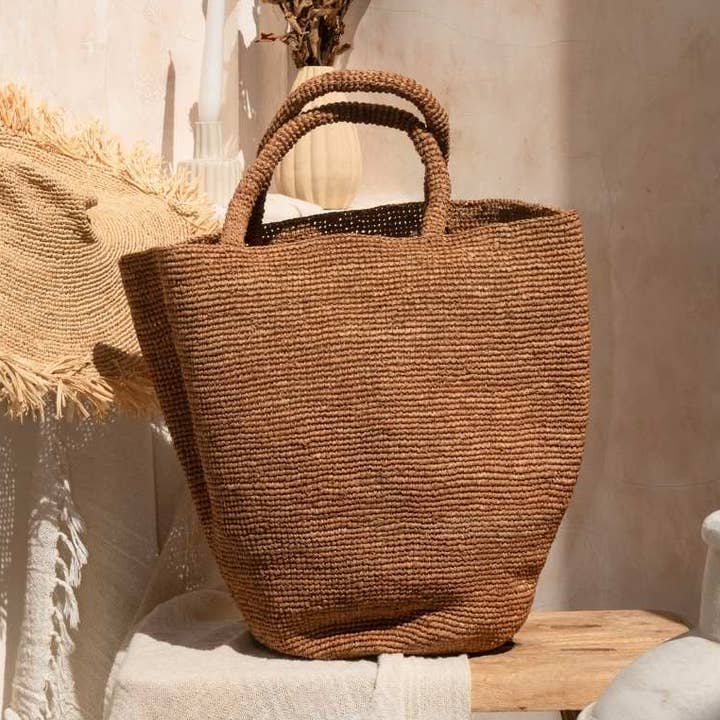 Caramel Raffia Beach Tote Bag for wholesale by ZanatanyConcepts