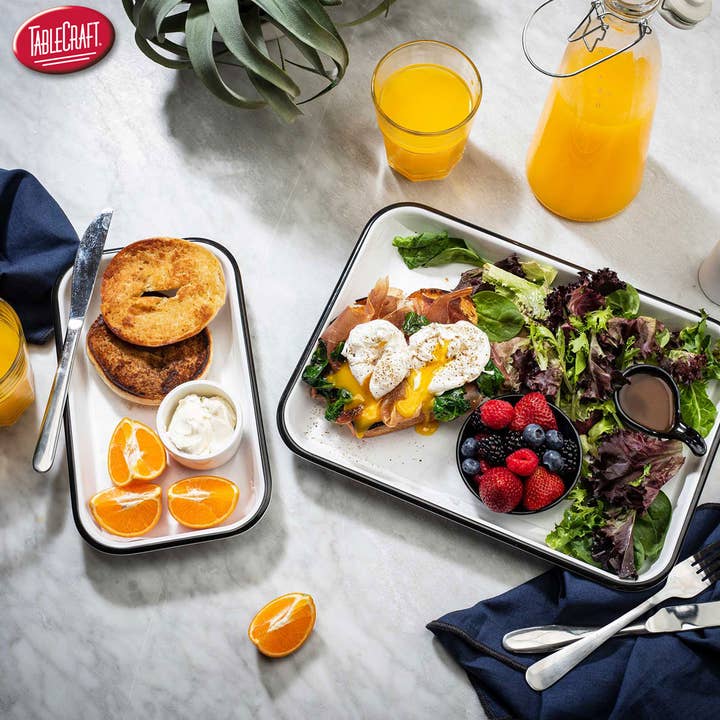 TableCraft Products Company - Wholesale Serving Tray - Canteen Collection Melamine Tray, White/Black, 10.25 x 6"5