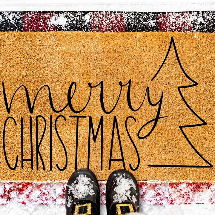 Fußmatte „Frohe Weihnachten mit Weihnachtsbaum“ für den Großhandel von Wholesale Wood Cuts