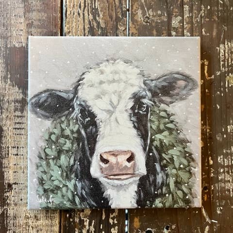 Impression artistique sur toile de vache de Noël, décoration d'hiver, ferme pour la vente par Rustic Nester