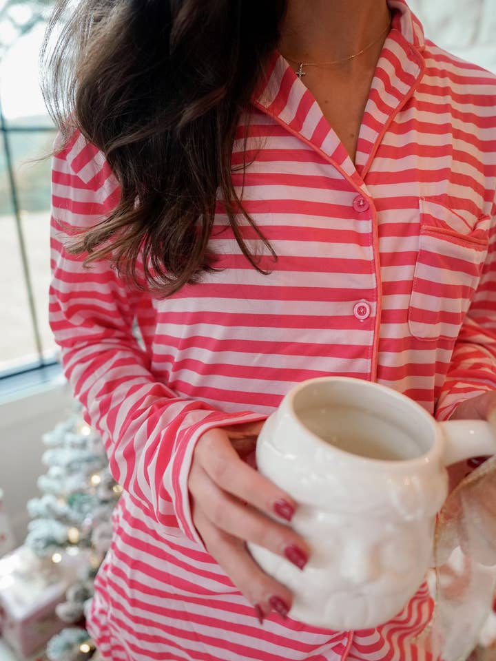 KENZKUSTOMZ - Wholesale Sleepwear Set - Women's - Pink & Red Stripes - Long Pajama Set4