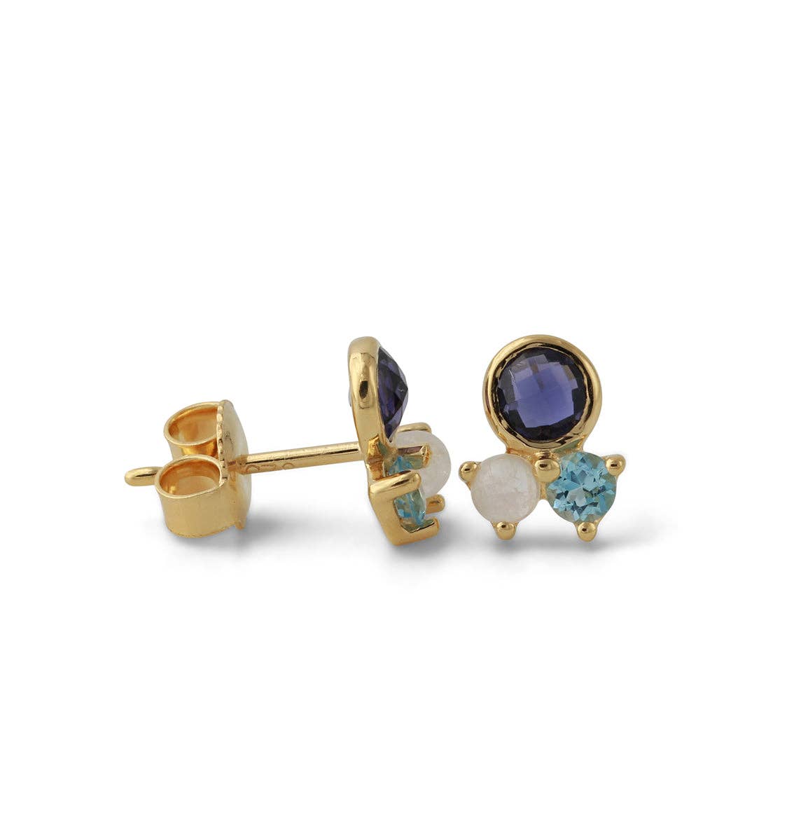 Campur GmbH - Wholesale Single Earring - Gold-plated silver ear studs with iolite, tpas and moonstone0