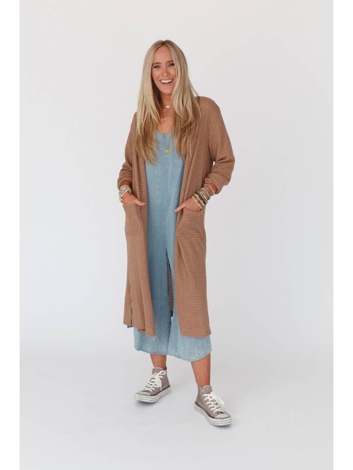 Three Bird Nest - Wholesale Cardigan - Women's - Jayde Waffle Knit Cardigan - Taupe