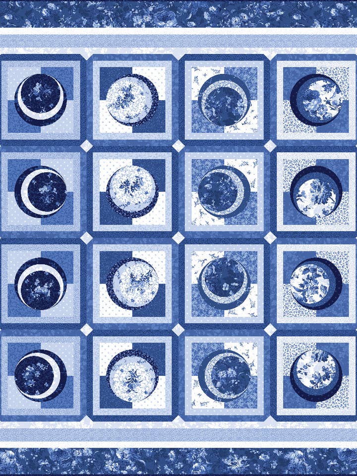 Un motivo trapunta a fase blu per la vendita all'ingrosso da parte di The Whimsical Workshop