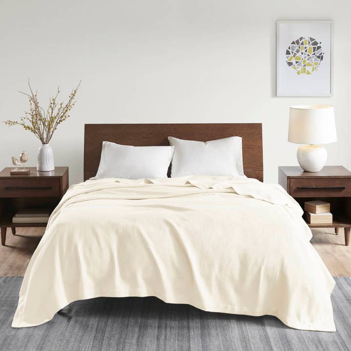 Olliix - Wholesale Bedding Blanket - All-Season Egyptian Cotton Woven Bedding Blanket, Ivory