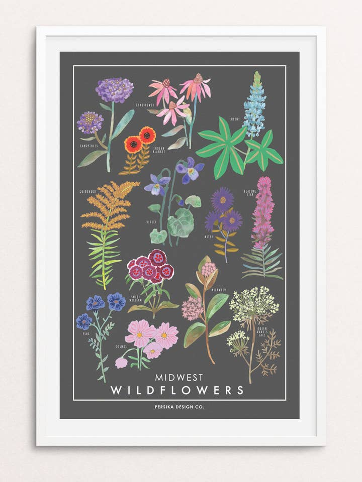 Midtvest Vilde Blomster Kunst Print 11x17" for engroshandel hos Persika Design Co.