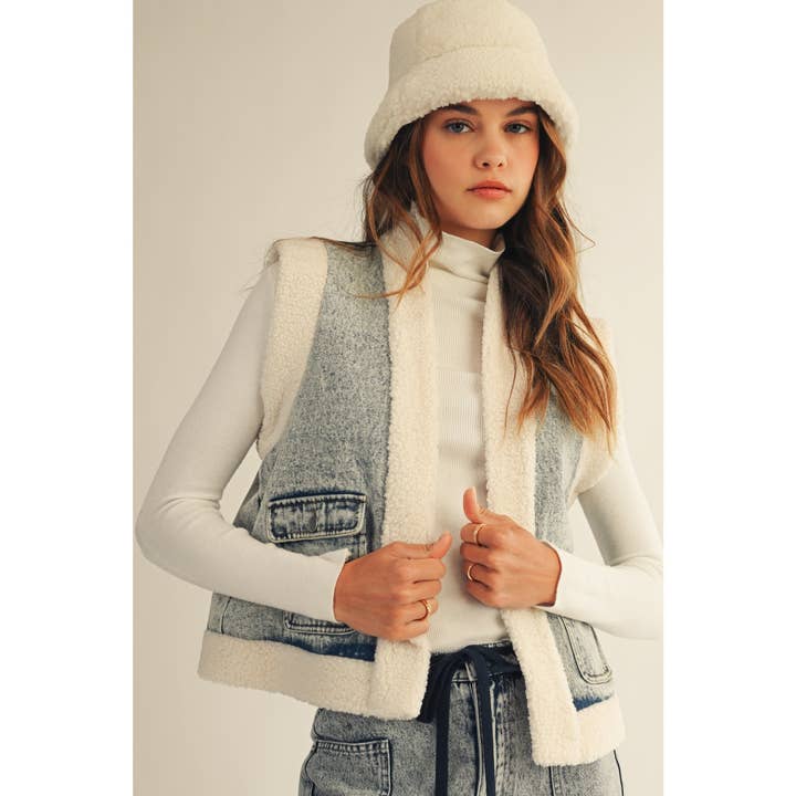 Washed Vintage Denim Fleece Vest for wholesale by IVE