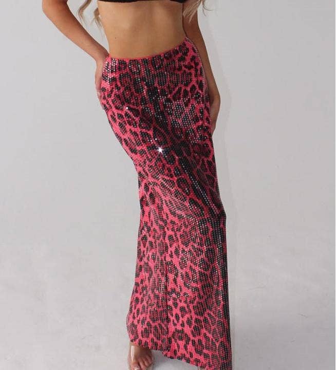 HIDDENBRAND - Wholesale Skirt - Women's - Stretch maxi party sequin leopard skirt8