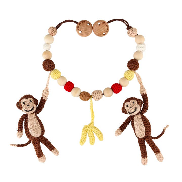 Crochet pram chain monkey CHARLIE in brown for wholesale by SindiBaba