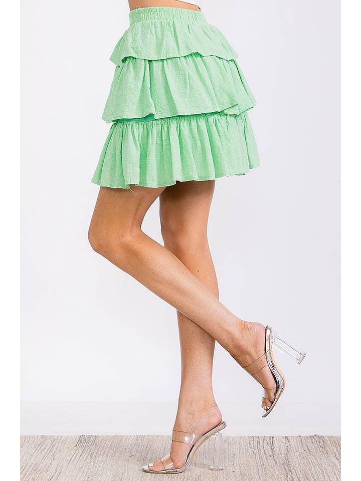 ROUSSEAU - Wholesale Skirt - Women's - SOLID RUFFLE TIERED ELASTIC WAIST MINI SKIRT2