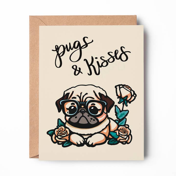Floral Pug Valentine's Day Greeting Card | Anniversary Card for wholesale by Soapster Box