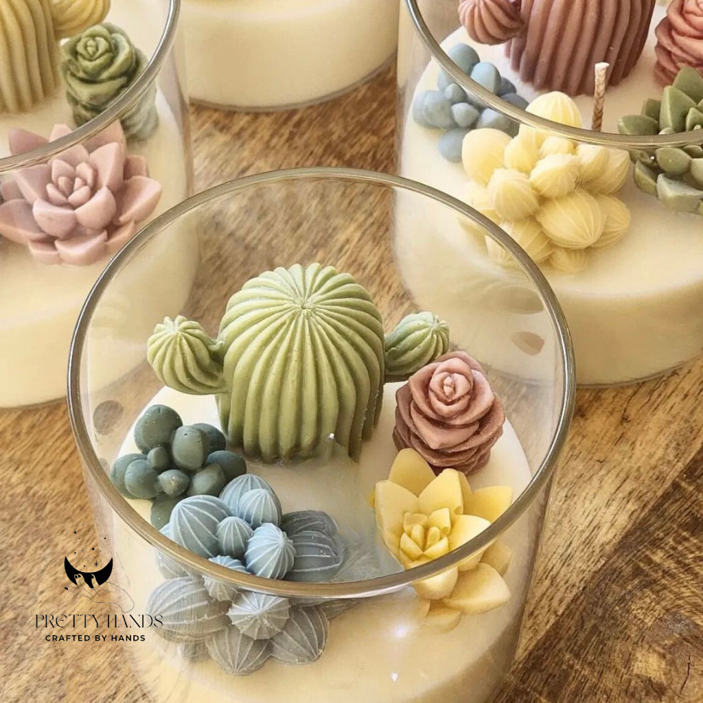 Pretty Hands - Vente Bougies originales - Grande bougie terrarium cactus et succulentes avec couvercle2