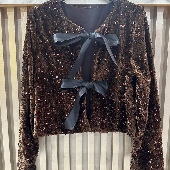 VISEQBZ Cardigan con Fiocco di Paillettes Brillante Taglia Unica Italiana Bronzo per la vendita all'ingrosso da parte di LOOWIE