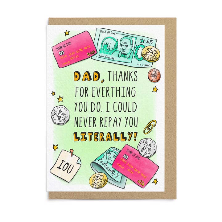 Roligt farsdagskort för pappa - Pappas bank för wholesale av Sketchy Print Co