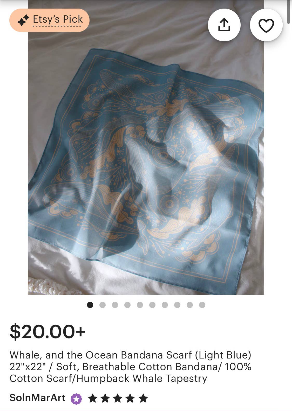 sol&mar art co. - Wholesale Bandana - Unisex - Whale, and the Ocean Bandana Scarf (Light Blue)12