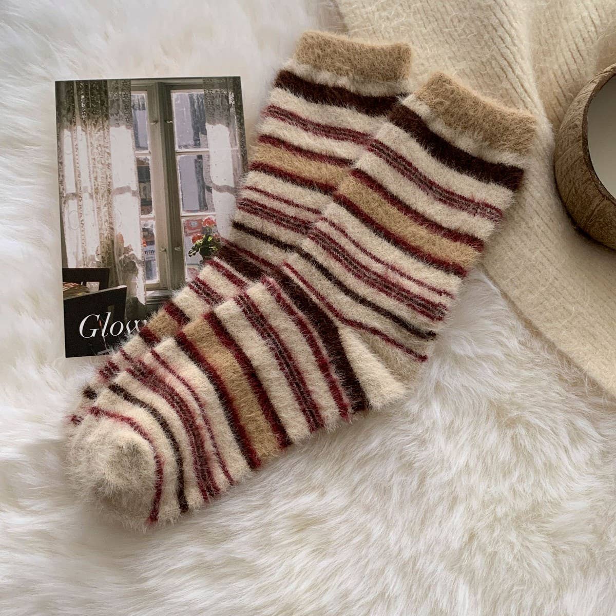 ACCITY - Wholesale Socks - Women's - Striped Plush Socks Women Winter Thick Cozy_CWMS028674