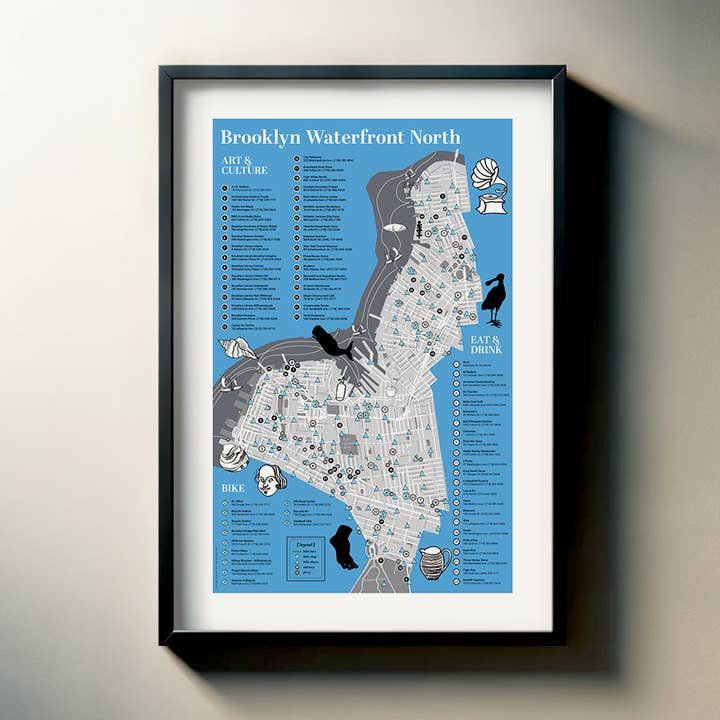 Brooklyn Waterfront North Karta -- Brooklyn Cykelkonsttryck för wholesale av Bicycle Utopia