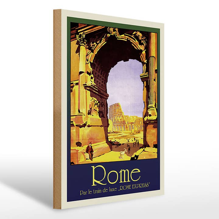Panneau en bois Voyage 30x40 cm Rome Italie Par le train de luxe pour la vente par Femer