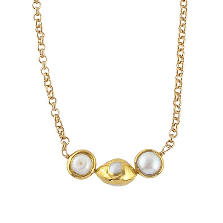 Freshwater Pearl Gold Bezel Accent Necklace for wholesale by Cielo Moon x Devon Leigh
