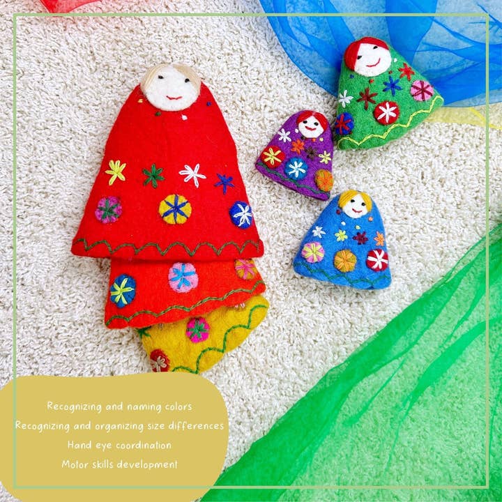 OmaOmaOma! - Wholesale Doll – Kids - Rainbow Babushka Nesting Dolls - 6-Piece Felt Toy Ages 3+8