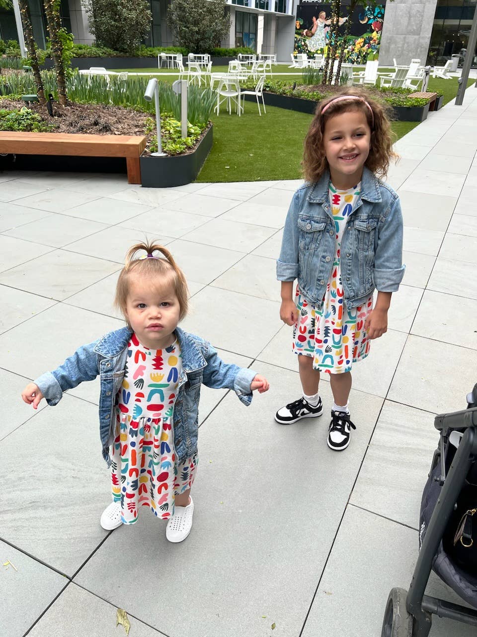 Minna - Wholesale Dress - Kids -  Short Sleeve Jersey Twirl Dress - Colorful Retro Shapes14