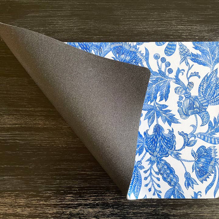 Aliza Darik - Wholesale Pet Food Mat - Dog - Pet Placemat, Floral Batik, Blue and White2