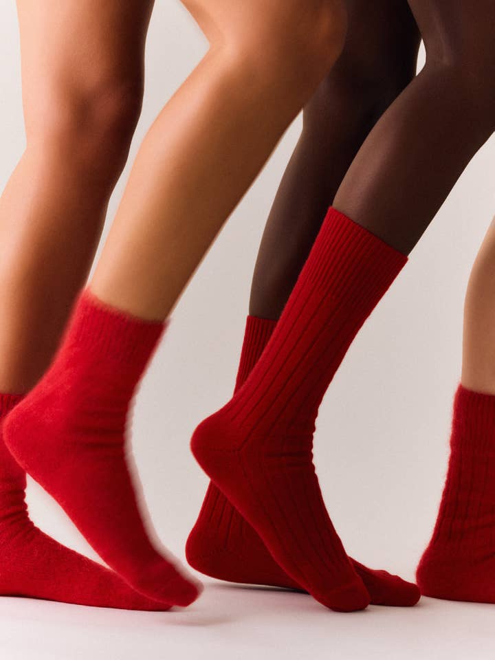 Postbox Red Merino Bed Socks for wholesale on Faire1