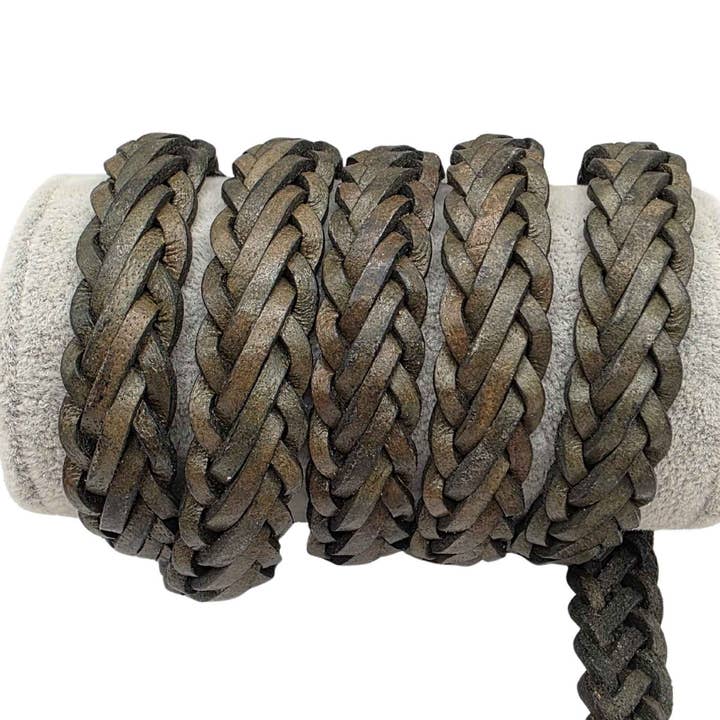 Hvar flettede lædersnore - 15x4,5 mm - Vintage mørkegrøn for engroshandel hos Sun Enterprises B.V.