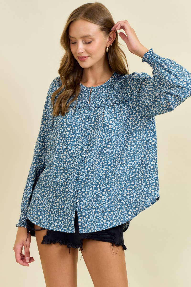 Doe and Rae – wholesale Blus - Dam – LÅNGÄRMAD BLOUS SMOCKAD BLOUS - 45713T1