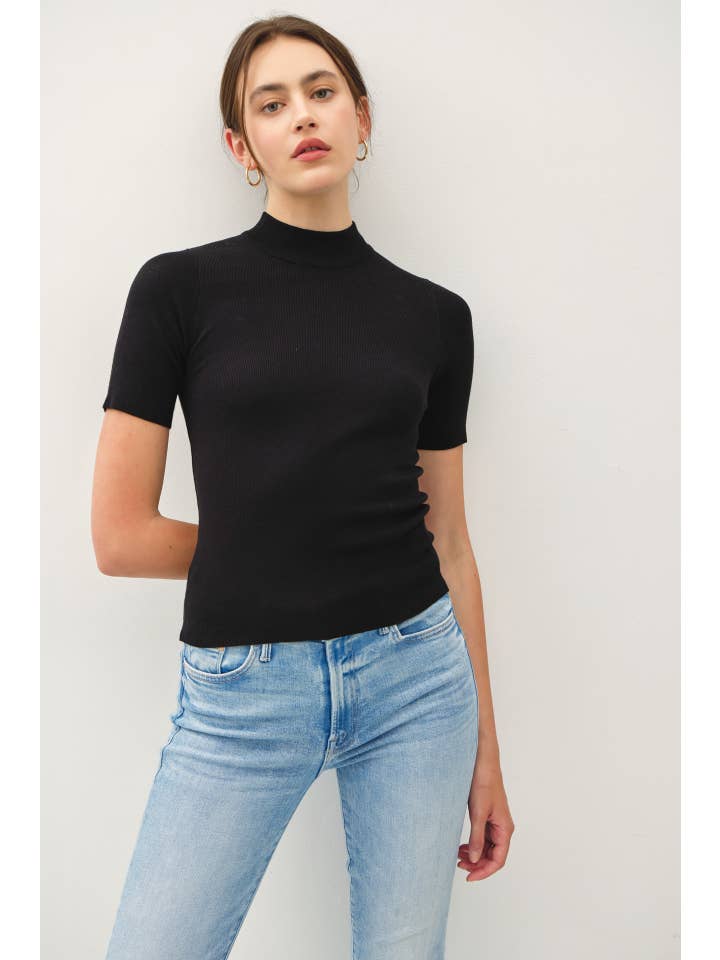 Be Cool - Wholesale Knit Top - Women's - NEW COLOR-RIBBED SHORT SLEEVE MOCK NECK SWEATER2