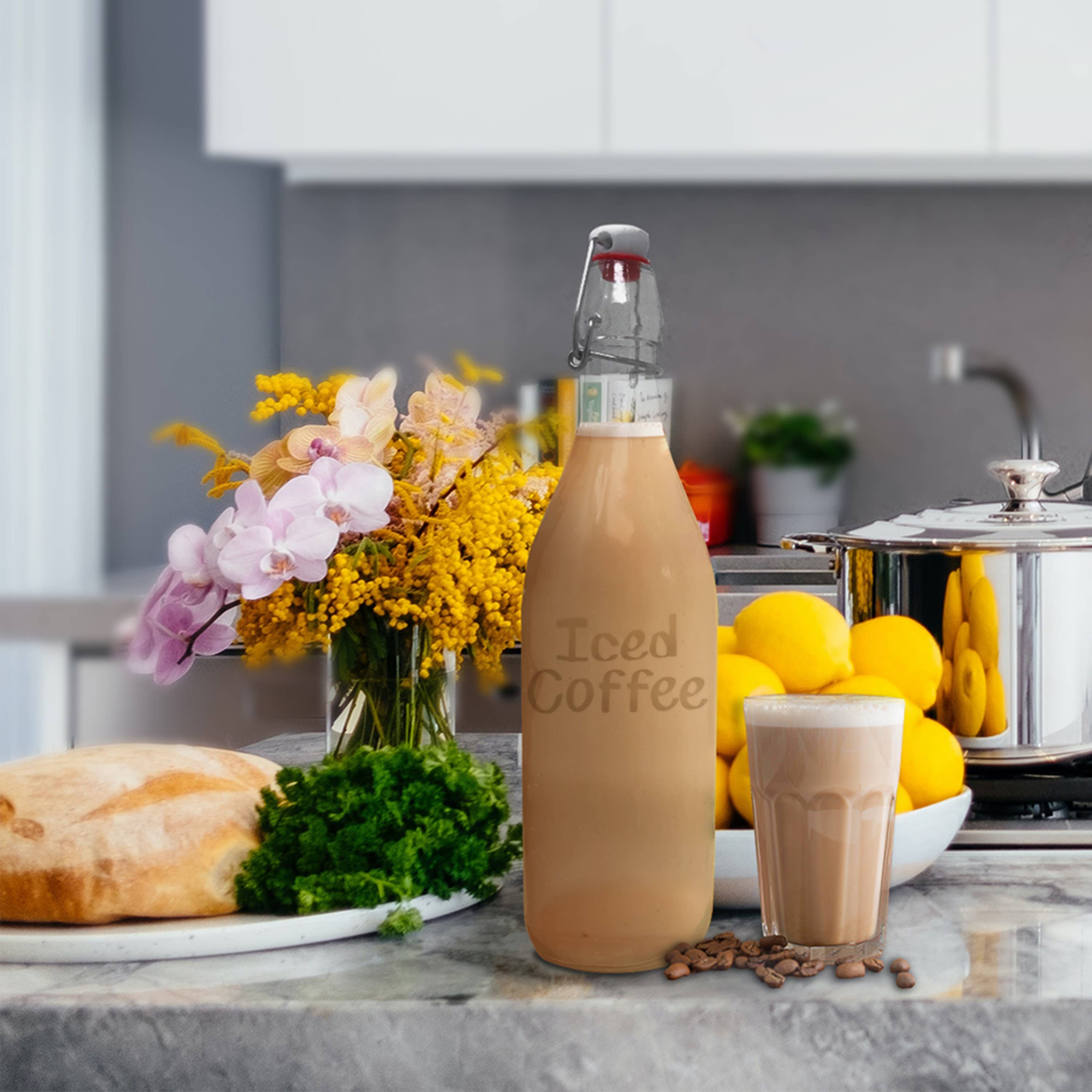 Nevlers - Wholesale Milk/Juice Bottle - Glass Swing Top Bottles - 17 oz. Round Design (Set of 12)6