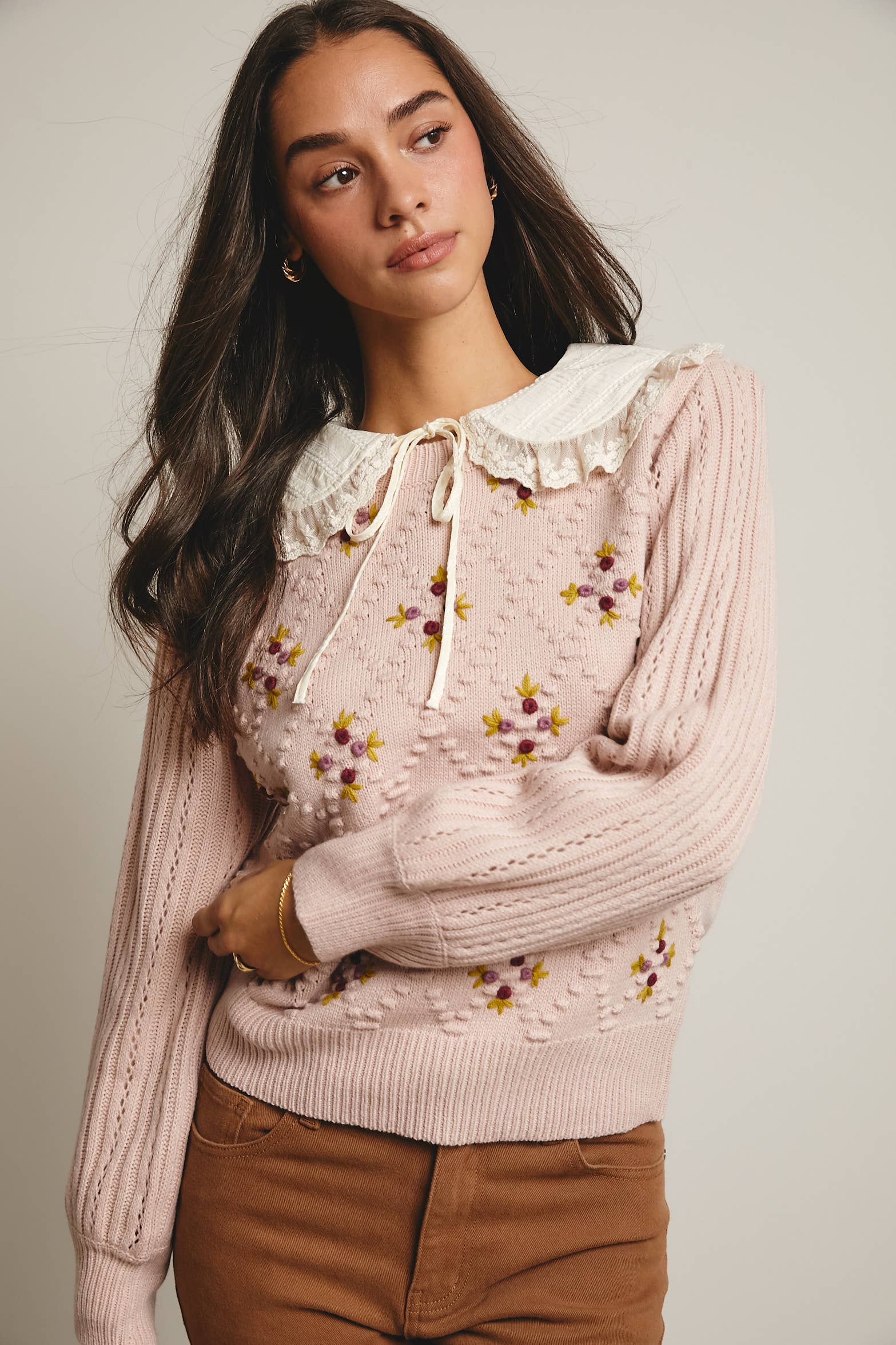 Forte - Venta al por mayor Jersey de punto - Mujer - Jersey de Punto con Mangas Abullonadas Bordadas FSW000724