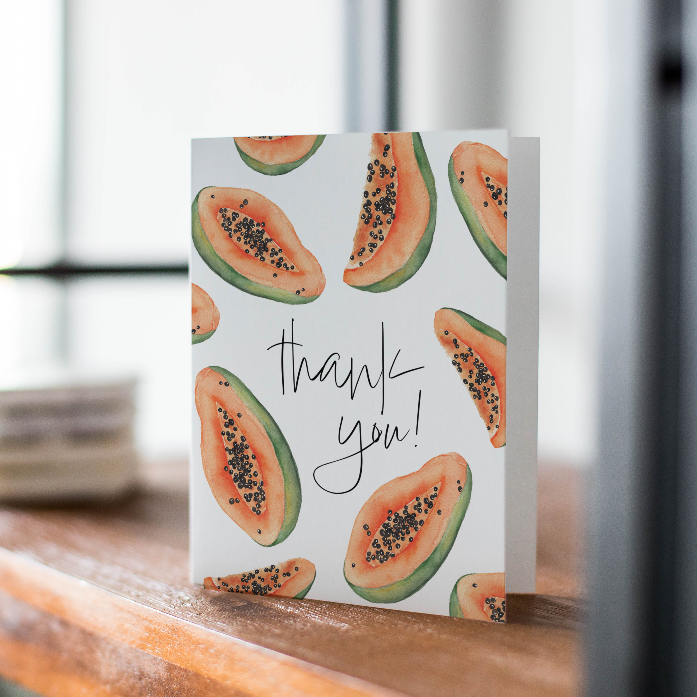 Petals by Priya Watercolor Designs - Wholesale Thank You Card - A2 Watercolor Papaya Tropical "Thank You" Card with Envelope1